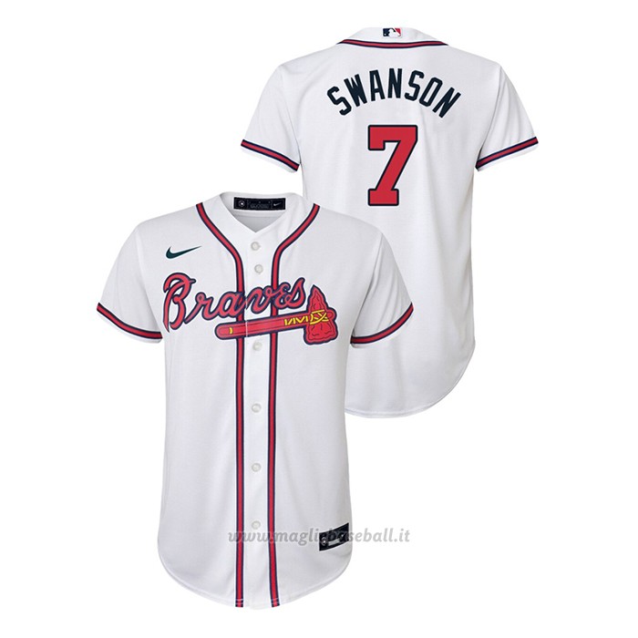 Maglia Baseball Bambino Atlanta Braves Dansby Swanson Replica Primera Bianco